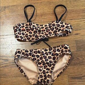 Art Class Leopard Print Kids Bikini - Black and Tan